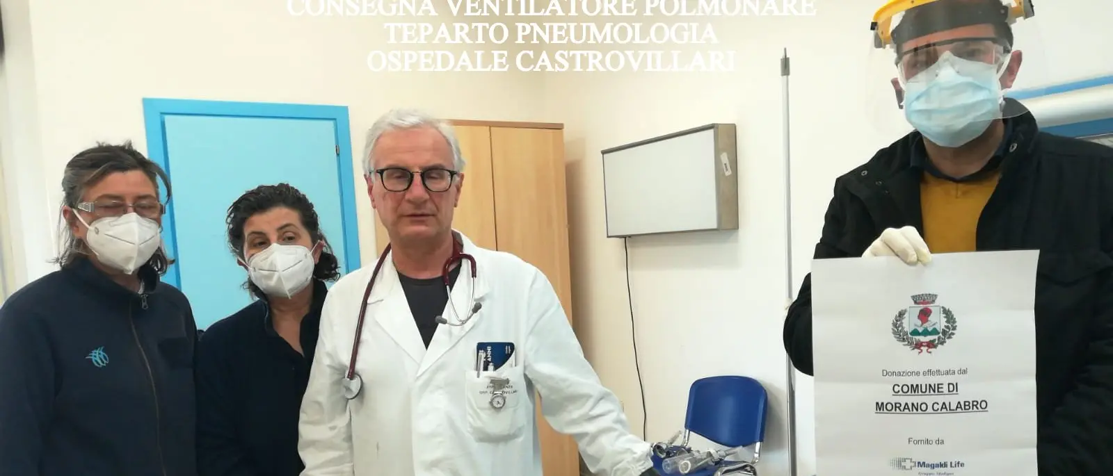 Il Comune di Morano consegna un ventilatore polmonare all’ospedale di Castrovillari