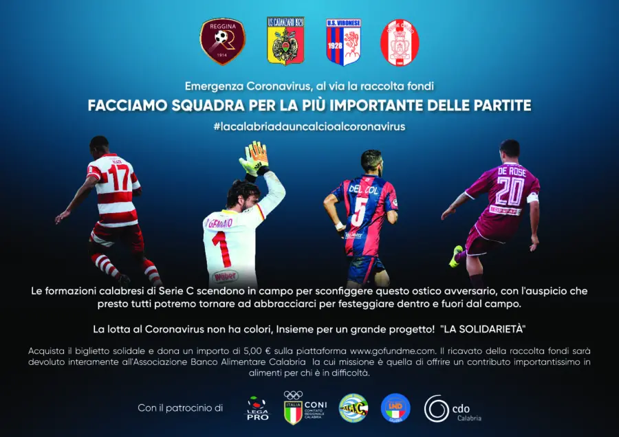 Rende, Reggina, Vibonese e Catanzaro in campo contro il Coronavirus. L'iniziativa