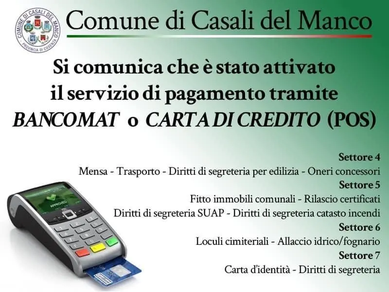 Casali del Manco, attivato il servizio POS