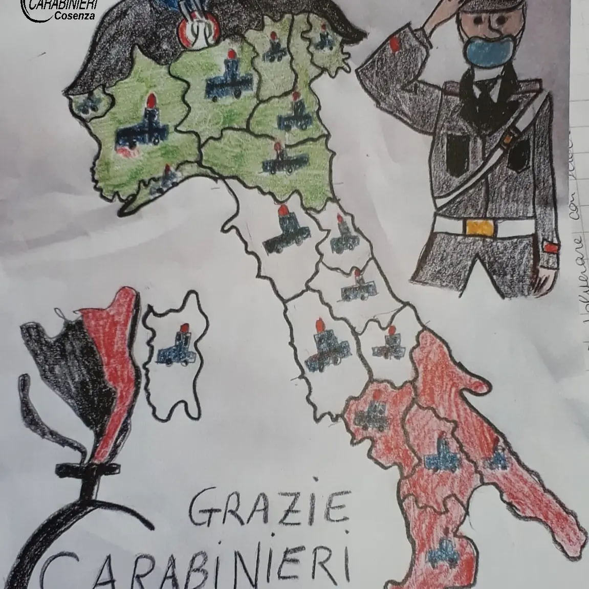 I Carabinieri ricevono disegni dagli alunni di Rogliano
