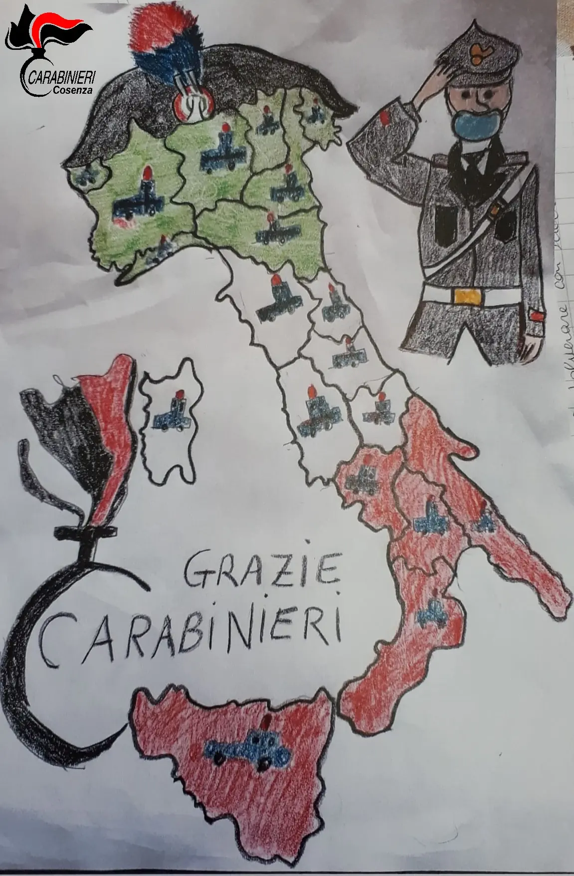 I Carabinieri ricevono disegni dagli alunni di Rogliano
