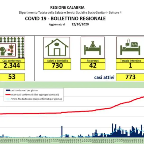 Nuova impennata dei contagi in Calabria. Oggi si registrano 53 casi