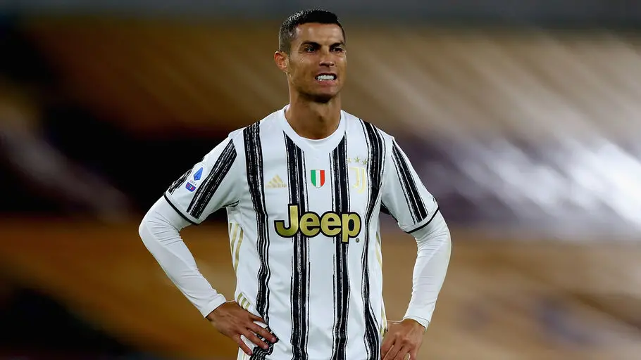 ROME, ITALY - SEPTEMBER 27: Cristiano Ronaldo of Juventus reacts during the Serie A match between AS Roma and Juventus at Stadio Olimpico on September 27, 2020 in Rome, Italy. (Photo by Paolo Bruno/Getty Images) , Getty Images