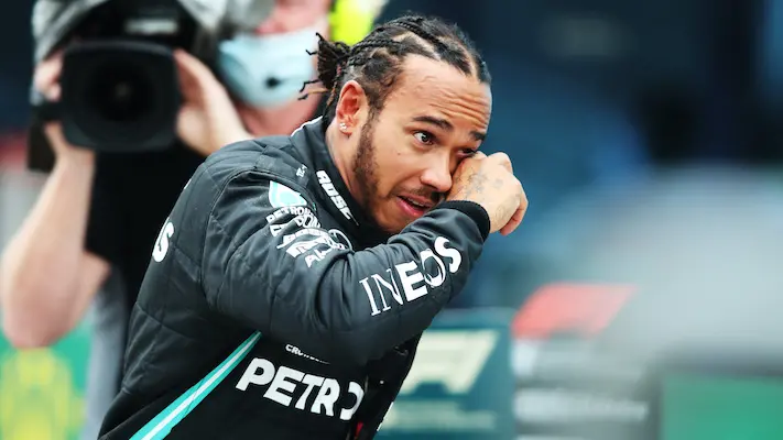 ISTANBUL, TURKEY - NOVEMBER 15: Race winner Lewis Hamilton of Great Britain and Mercedes GP celebrates winning a 7th F1 World Drivers Championship in parc ferme during the F1 Grand Prix of Turkey at Intercity Istanbul Park on November 15, 2020 in Istanbul, Turkey. (Photo by Tolga Bozoglu - Pool/Getty Images) , Getty Images