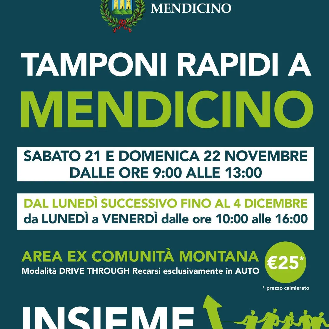 A Mendicino tamponi rapidi fino all'inizio del mese di dicembre