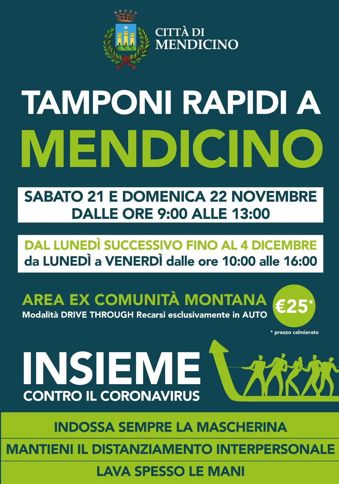 A Mendicino tamponi rapidi fino all'inizio del mese di dicembre