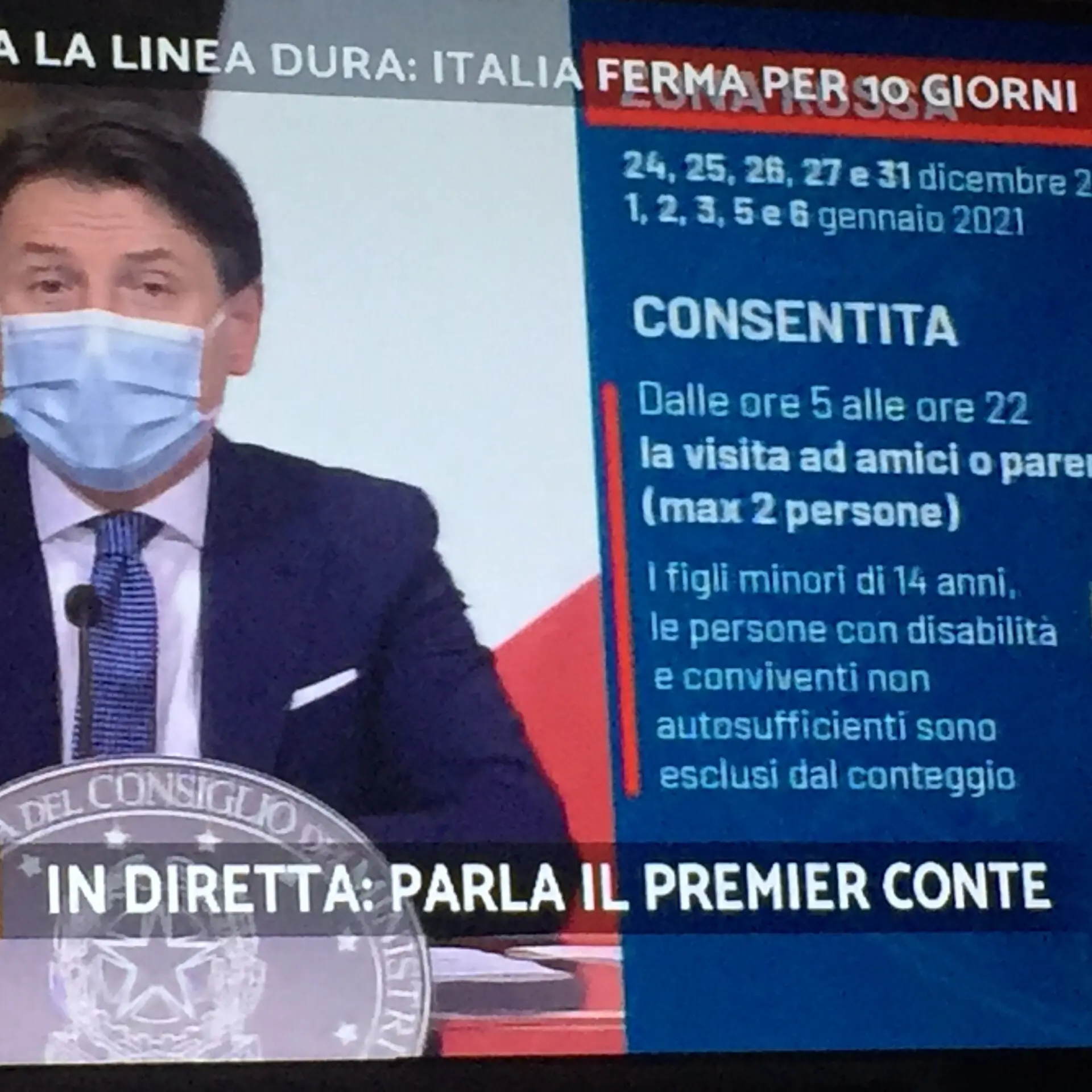 Decreto Natale, Conte: «Lockdown nazionale per dieci giorni» | Il testo: si potranno ospitare solo due persone