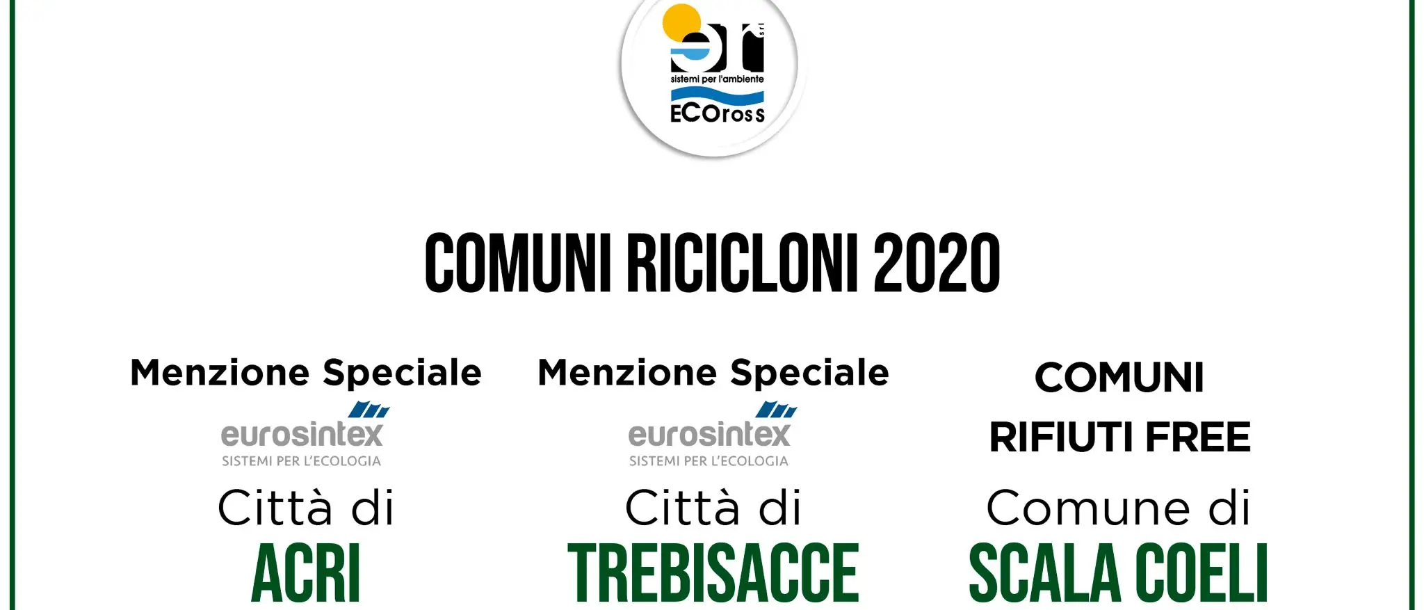 Comuni ricicloni, menzione speciale per Acri e Trebisacce. Scala Coeli è rifiuti-free