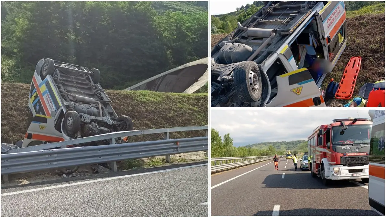 Incidente sull’A2, un’ambulanza si ribalta con dentro un paziente: tre feriti, uno è grave\n