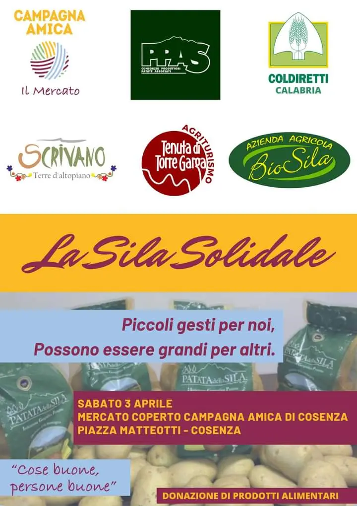 Coldiretti Calabria, sabato 3 aprile a Cosenza iniziativa di solidarietà