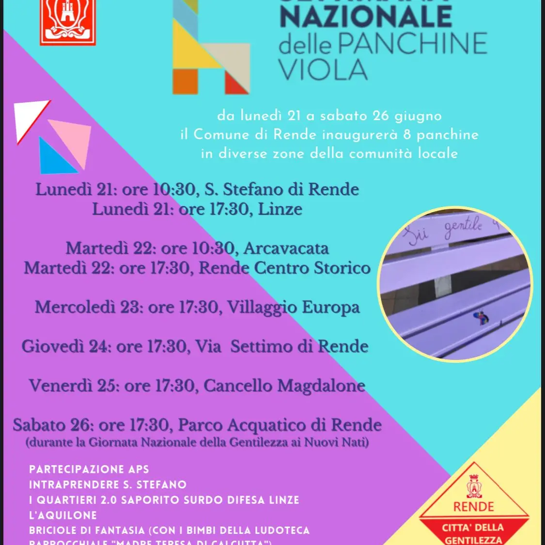 A Rende la Settimana Nazionale delle Panchine Viola