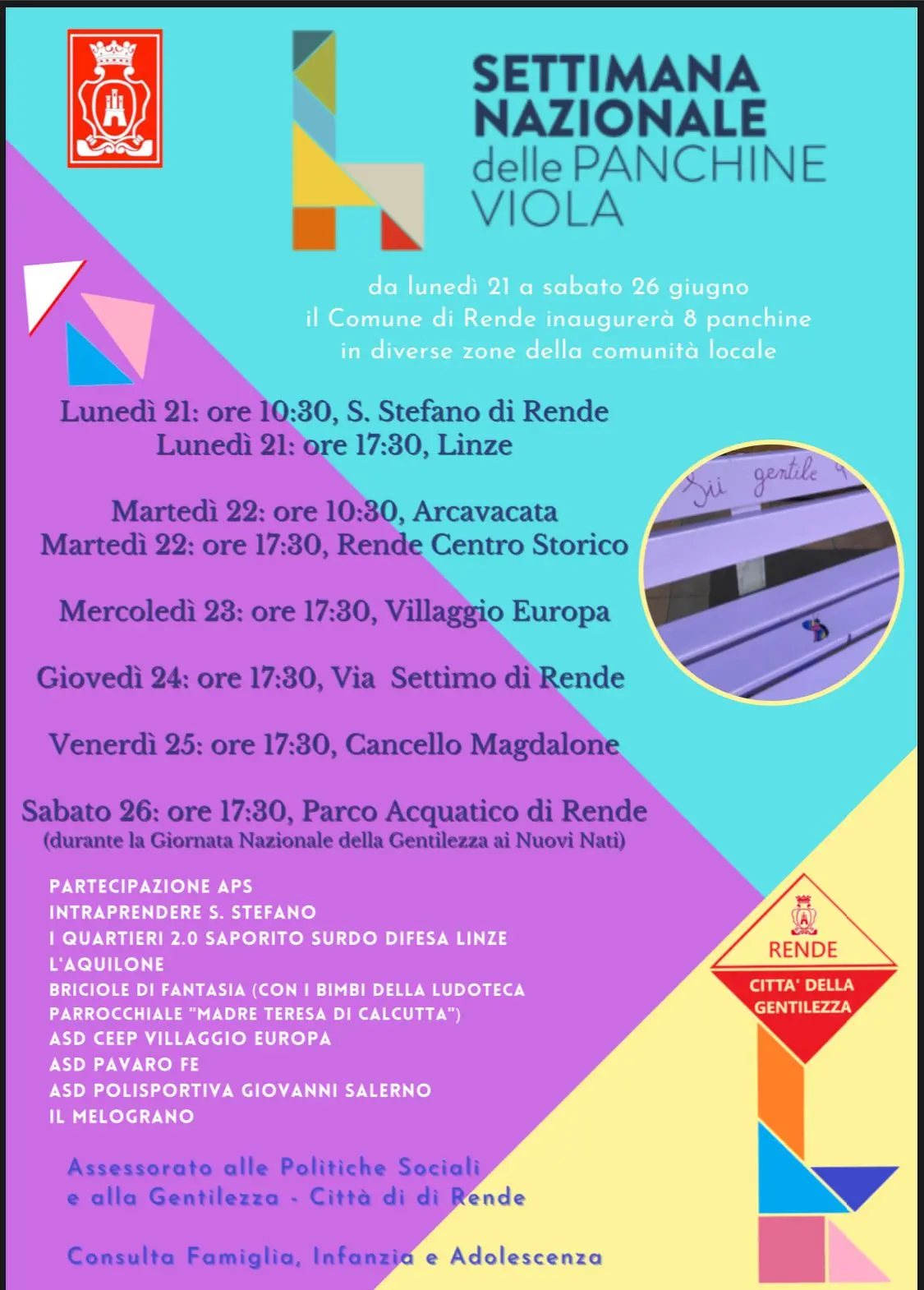 A Rende la Settimana Nazionale delle Panchine Viola