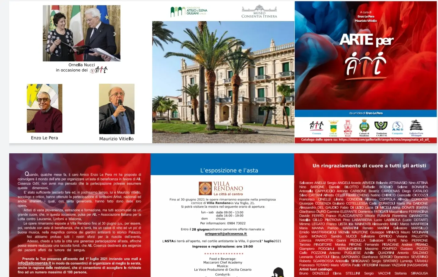Arte per Ail: a Villa Rendano tutto pronto per il 1° luglio