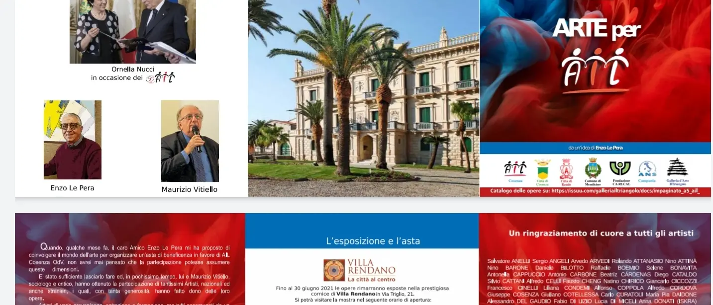 Arte per Ail: a Villa Rendano tutto pronto per il 1° luglio