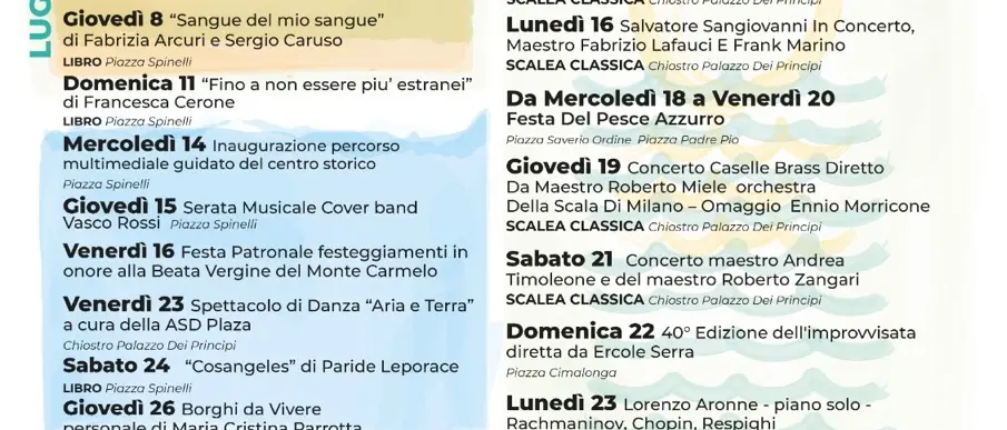 Cartellone degli eventi estivi del 2021 nella città di Scalea