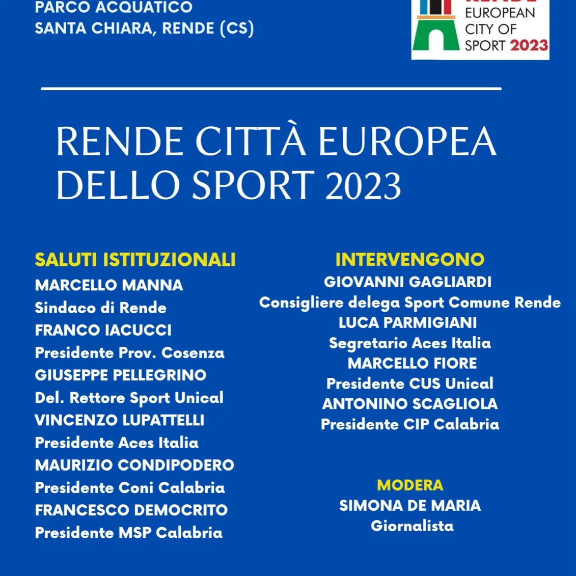 Rende Città Europea dello Sport 2023: venerdì i dettagli sulla candidatura