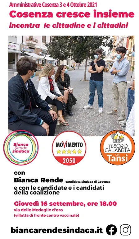 Bianca Rende prosegue la sua campagna elettorale incontrando i cittadini dei diversi quartieri