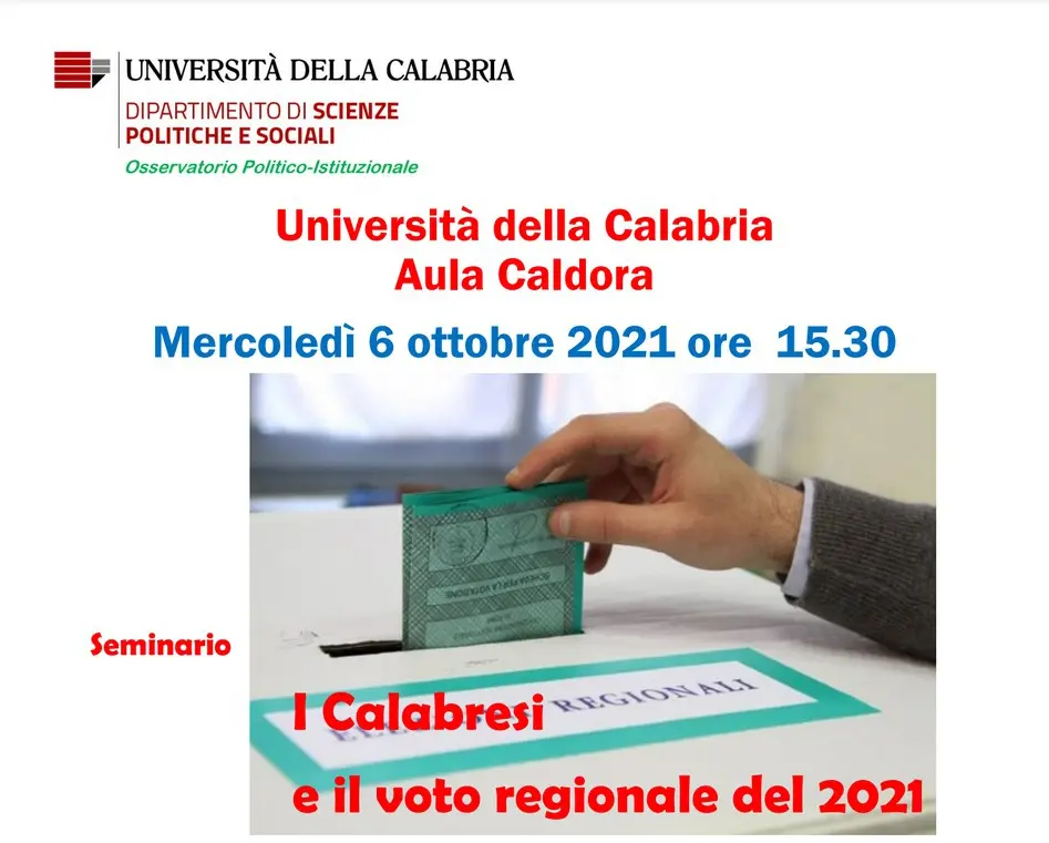 Al via seminario “I calabresi e il voto regionale del 2021”