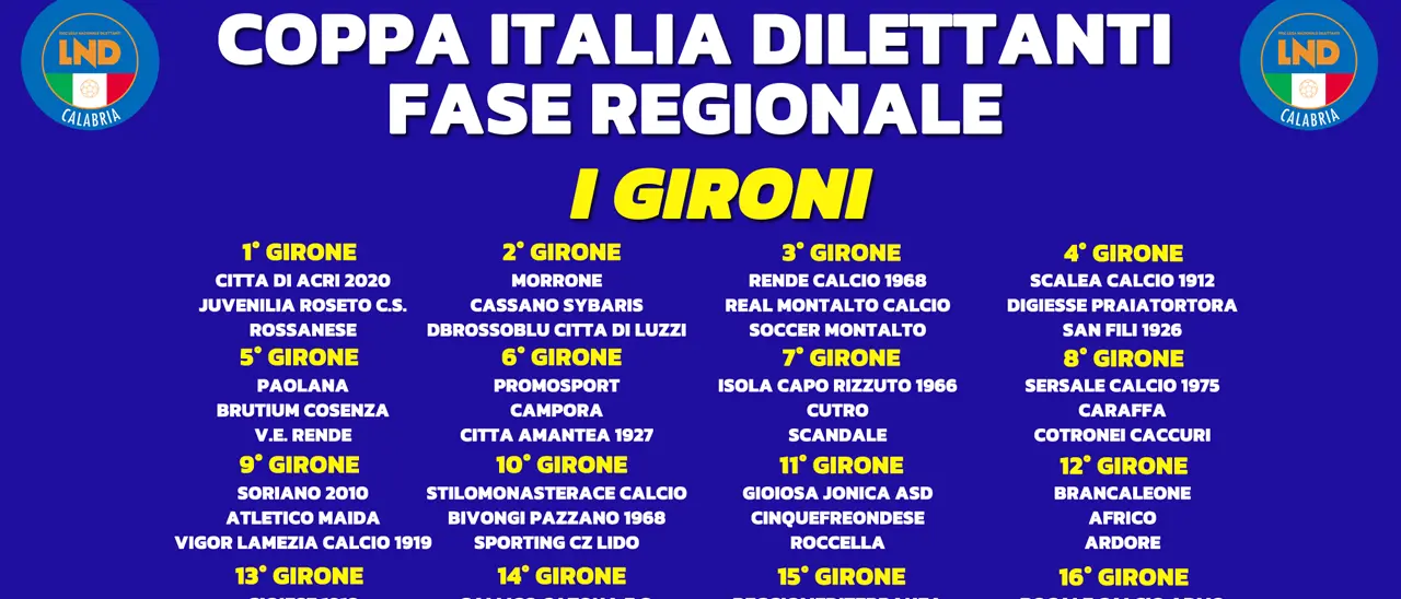 Coppa Italia dilettanti: ecco gli accoppiamenti ed il calendario