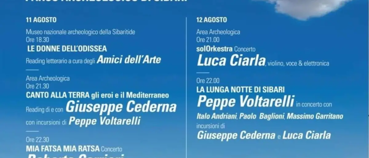 Il cielo sopra Sibari: al parco archeologico con Cederna, Voltarelli, Carrieri e Ciarla