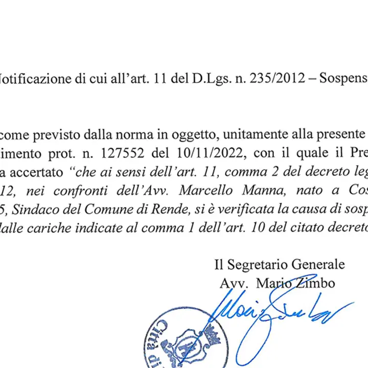 Blitz a Rende, il Prefetto Ciaramella sospende Manna per la seconda volta