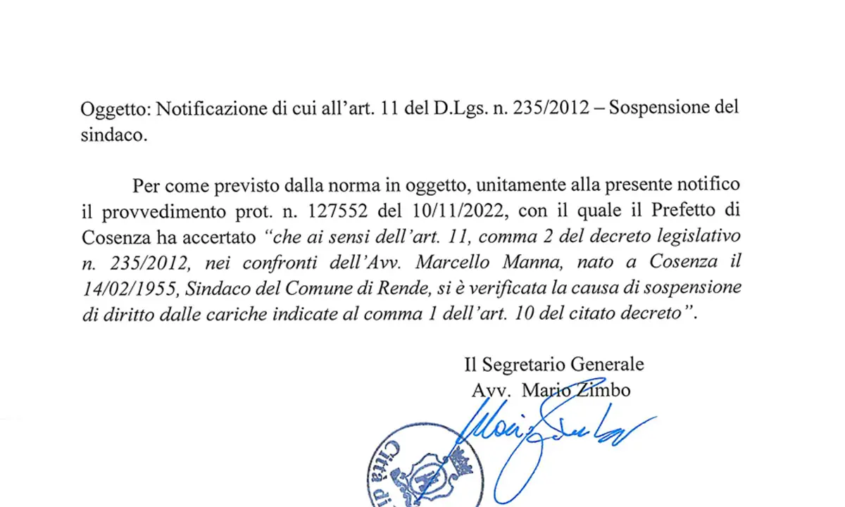 Blitz a Rende, il Prefetto Ciaramella sospende Manna per la seconda volta