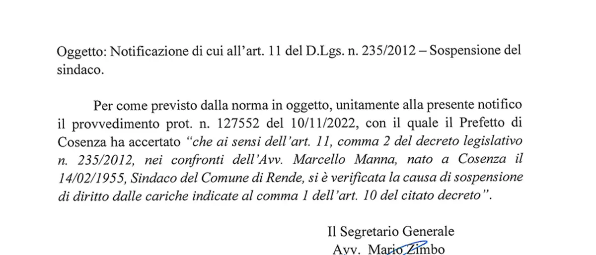 Blitz a Rende, il Prefetto Ciaramella sospende Manna per la seconda volta