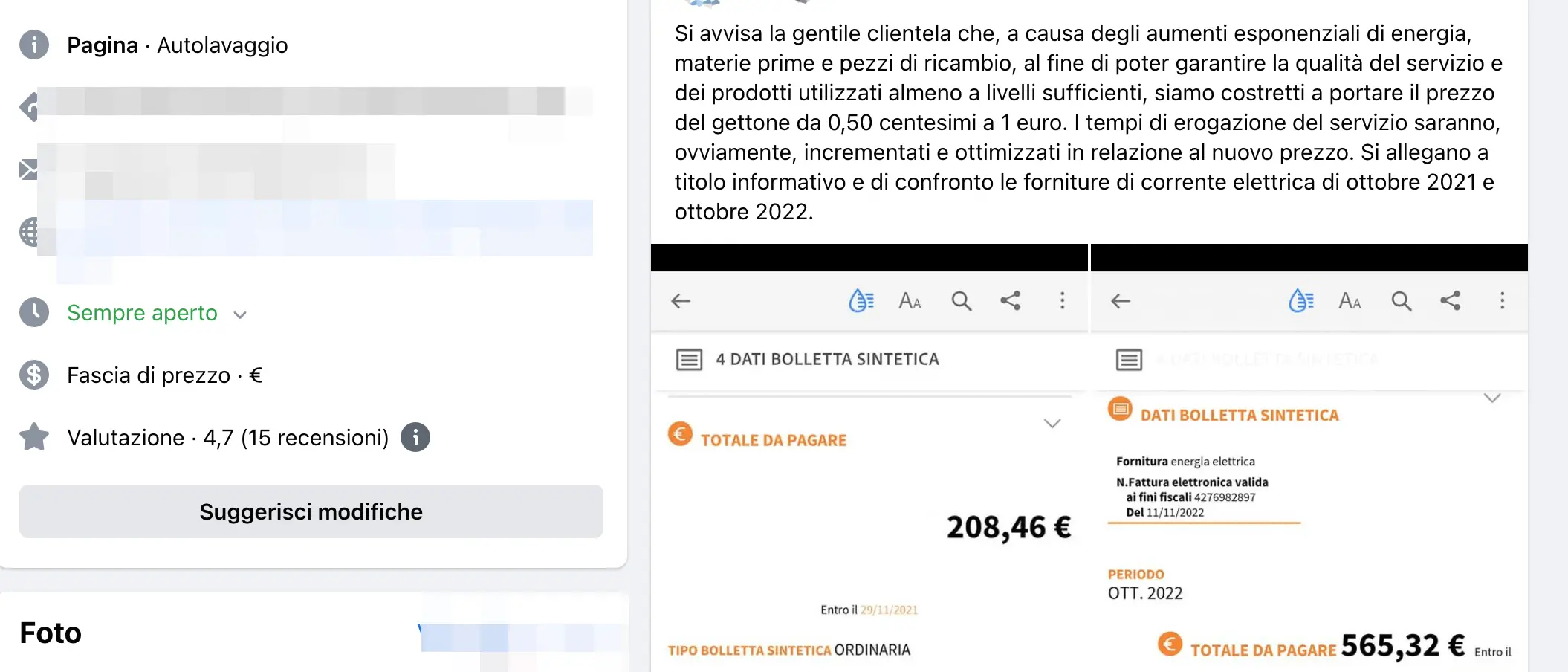 Aziende sull'orlo della crisi. L'avviso di un autolavaggio nel Cosentino: bollette raddoppiate, dobbiamo aumentare i prezzi. E non è il solo