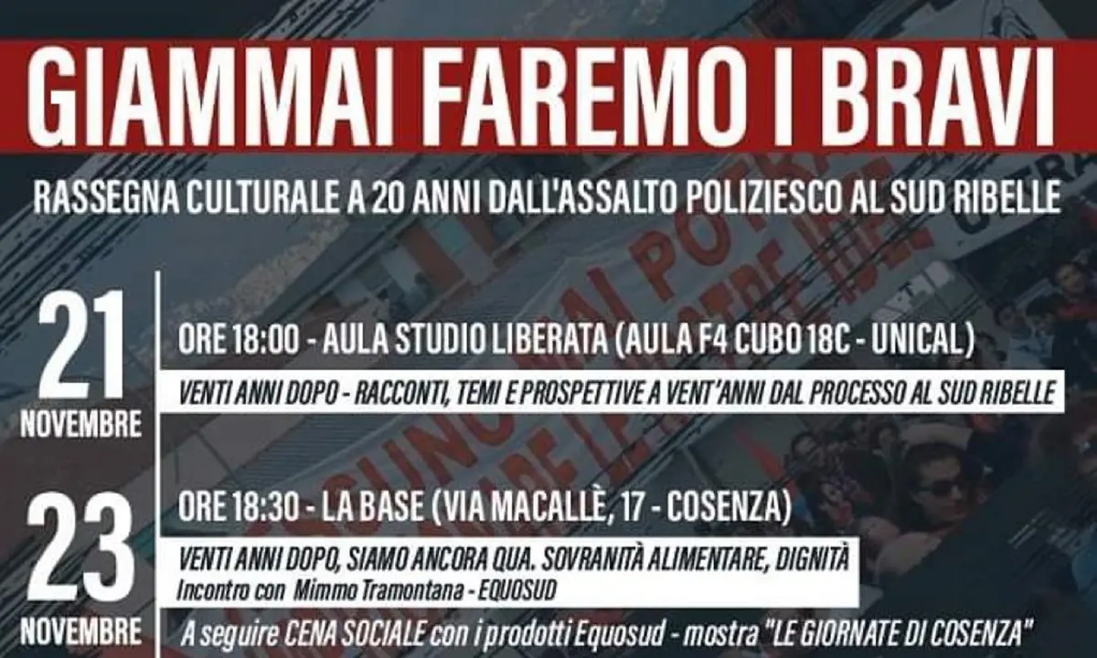 Insieme per riflettere sulle «piaghe del presente»: le iniziative a 20 anni dalla manifestazione no global di Cosenza
