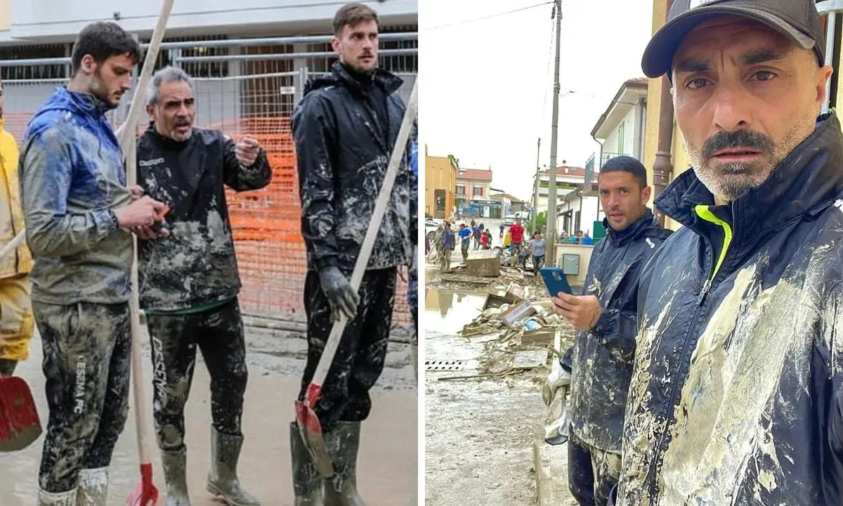Alluvione in Romagna, campioni dentro e fuori dal campo: Toscano, Napoli e De Rose spalano il fango che ha travolto Cesena
