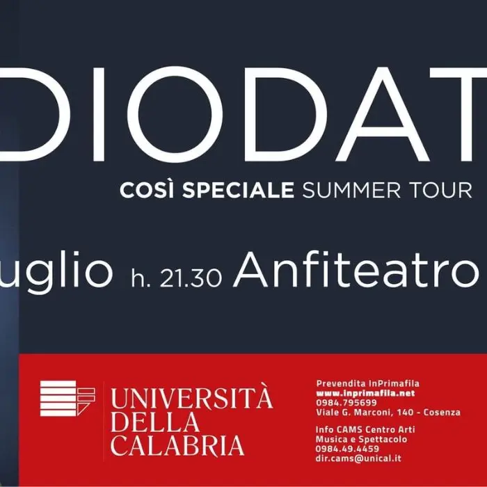 Rende, musica live all'Unical con il concerto di Diodato