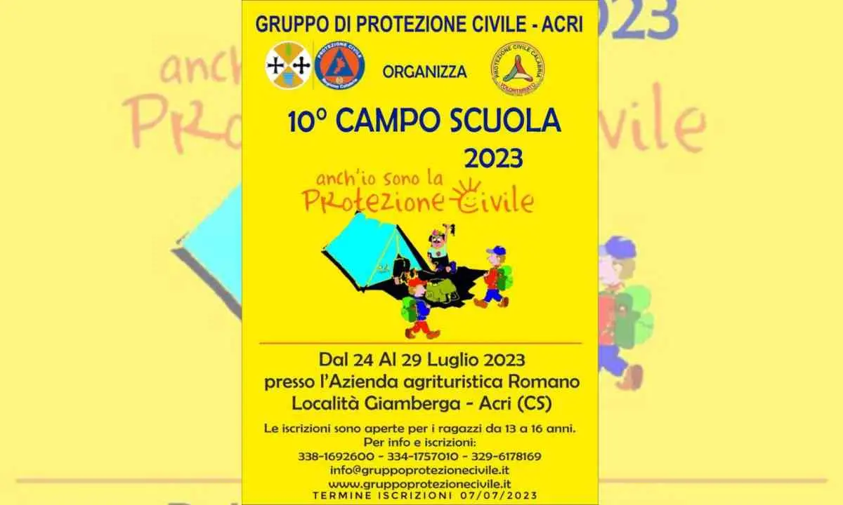 Acri, al via il campo scuola della Protezione civile: una settimana per acquisire le buone pratiche