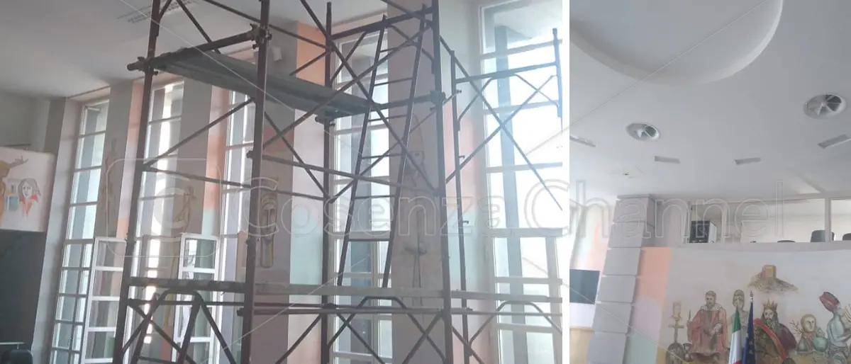 Palazzo dei Bruzi, dopo 9 mesi si ripara il controsoffitto della sala del consiglio