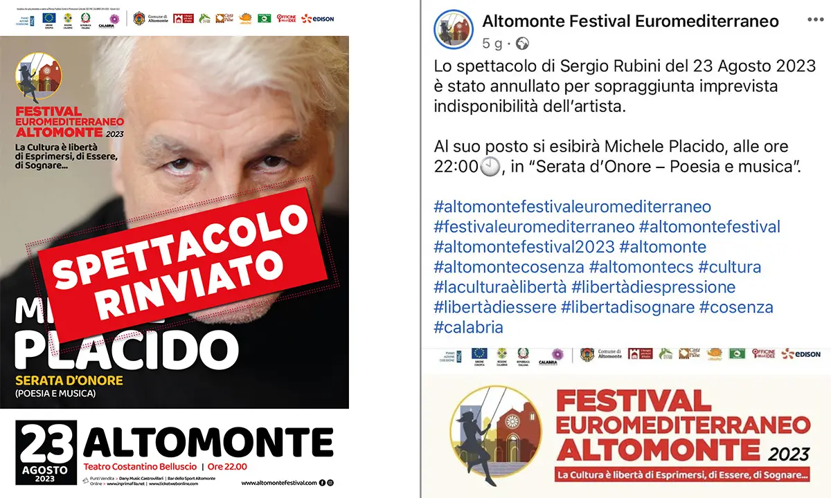 Mai dire Altomonte. Dopo il caso Luxuria, forfait di Placido e Rubini all'Euromediterraneo