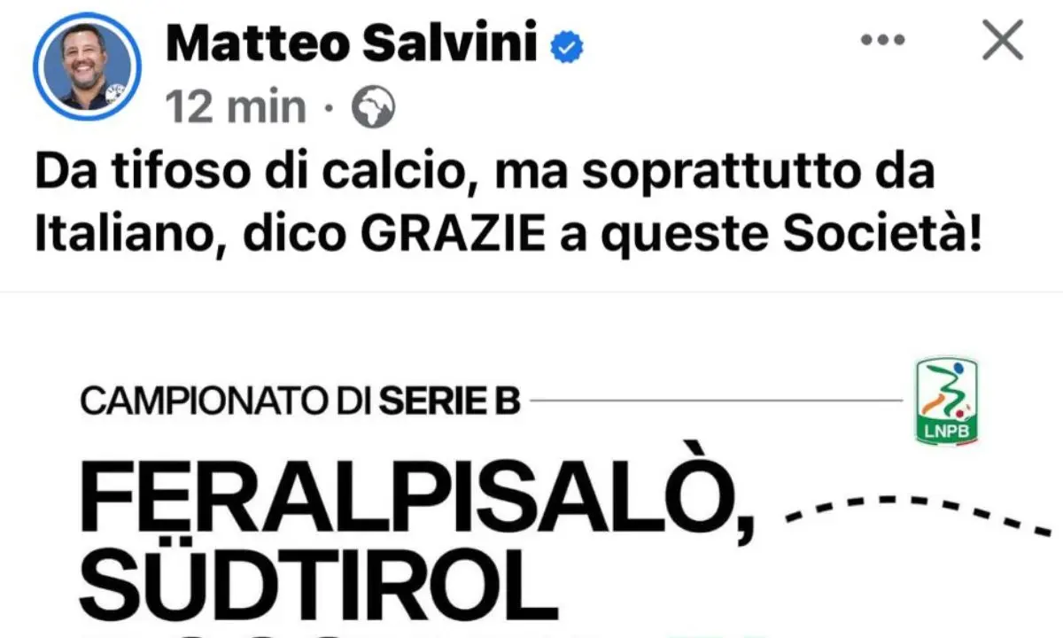 Salvini plaude al Cosenza: «Undici italiani in campo contro l'Ascoli, complimenti»