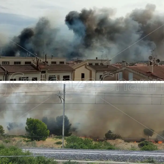Trebisacce, un vasto incendio lambisce il centro abitato