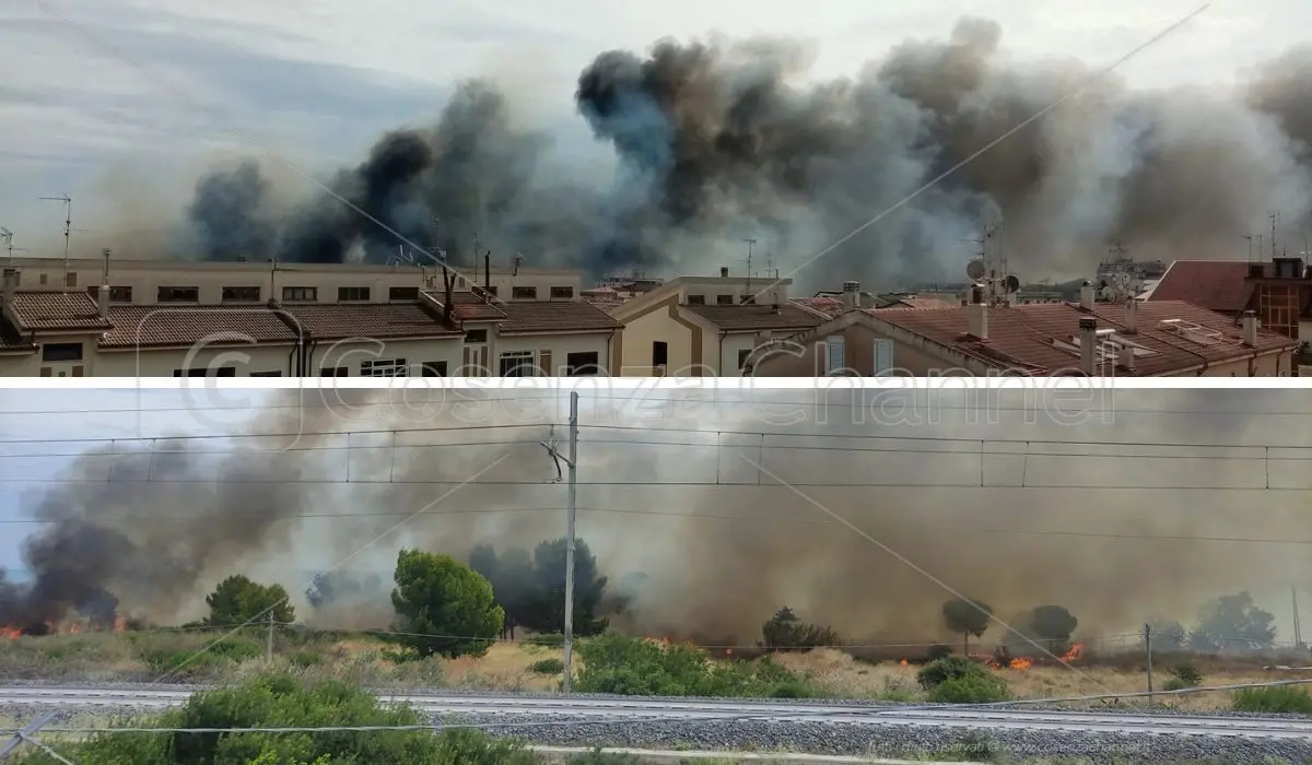Trebisacce, un vasto incendio lambisce il centro abitato