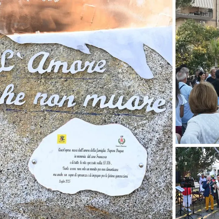 L’amore che non muore, a Monasterace inaugurata un’opera dedicata alle vittime della statale 106\n