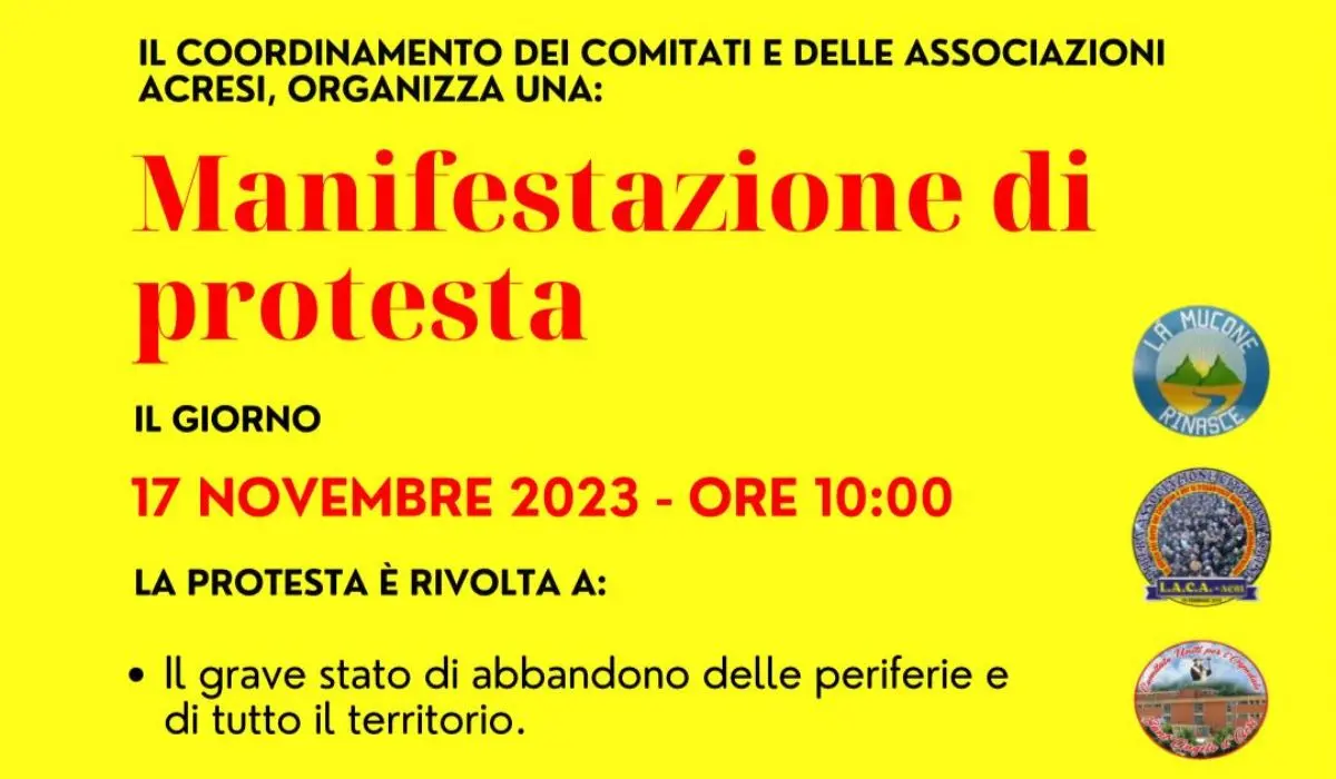 Acri scende in piazza, domani manifestazione organizzata da comitati e associazioni