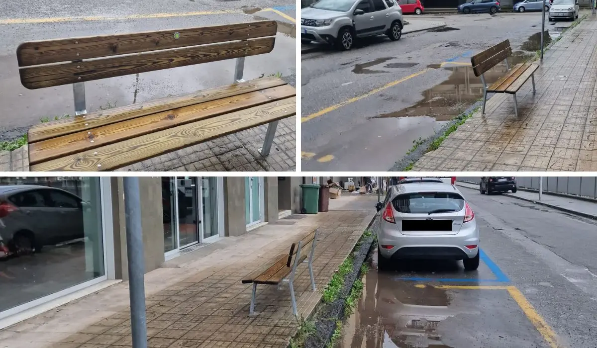 Cosenza, un lettore: «Installata una panchina davanti al parcheggio riservato ai disabili»
