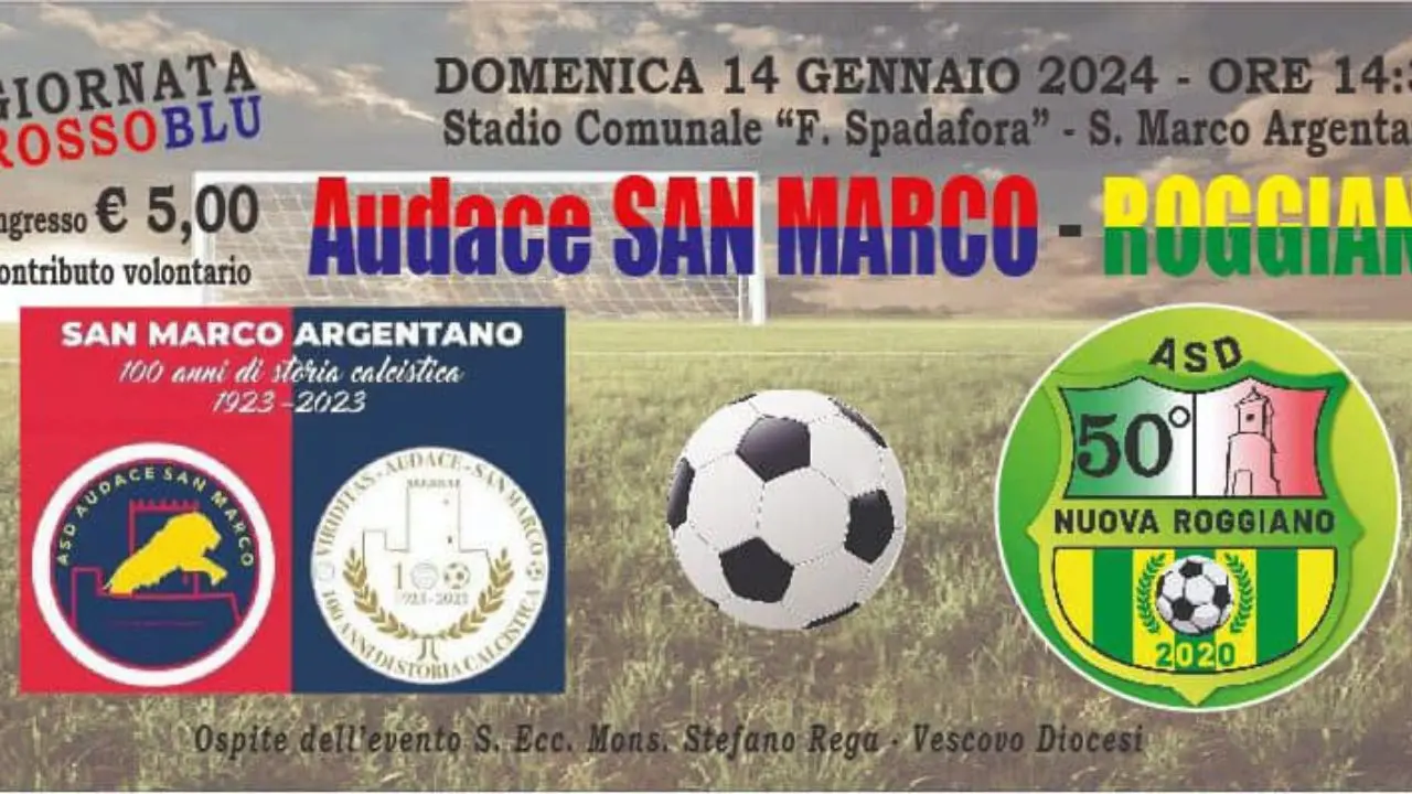 Audace San Marco - Nuova Roggiano, calcio d'inizio affidato al vescovo Rega e al capitano dei carabinieri Conti