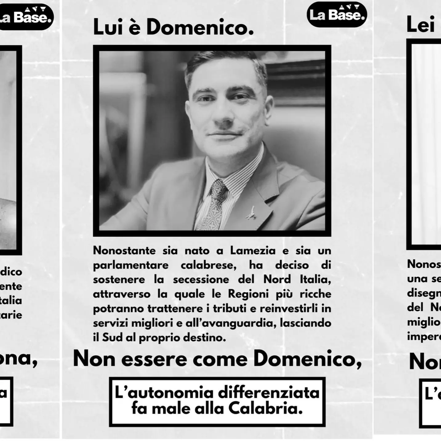 Saccomanno (Lega) contro i manifesti de La Base: «Sono di cattivo gusto»