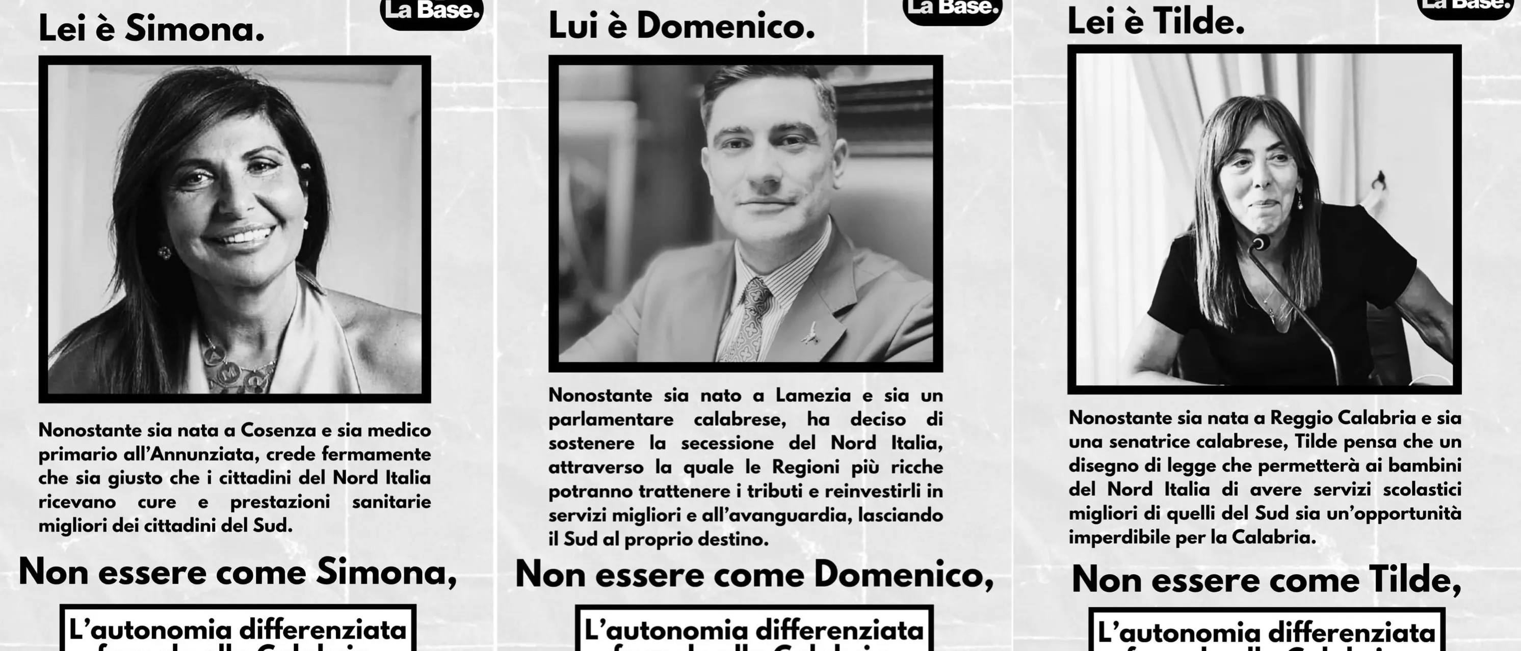 Saccomanno (Lega) contro i manifesti de La Base: «Sono di cattivo gusto»