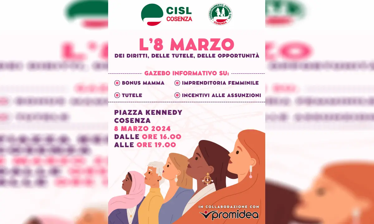 Cosenza, l'8 marzo un gazebo informativo su bonus mamme e incentivi alle assunzioni