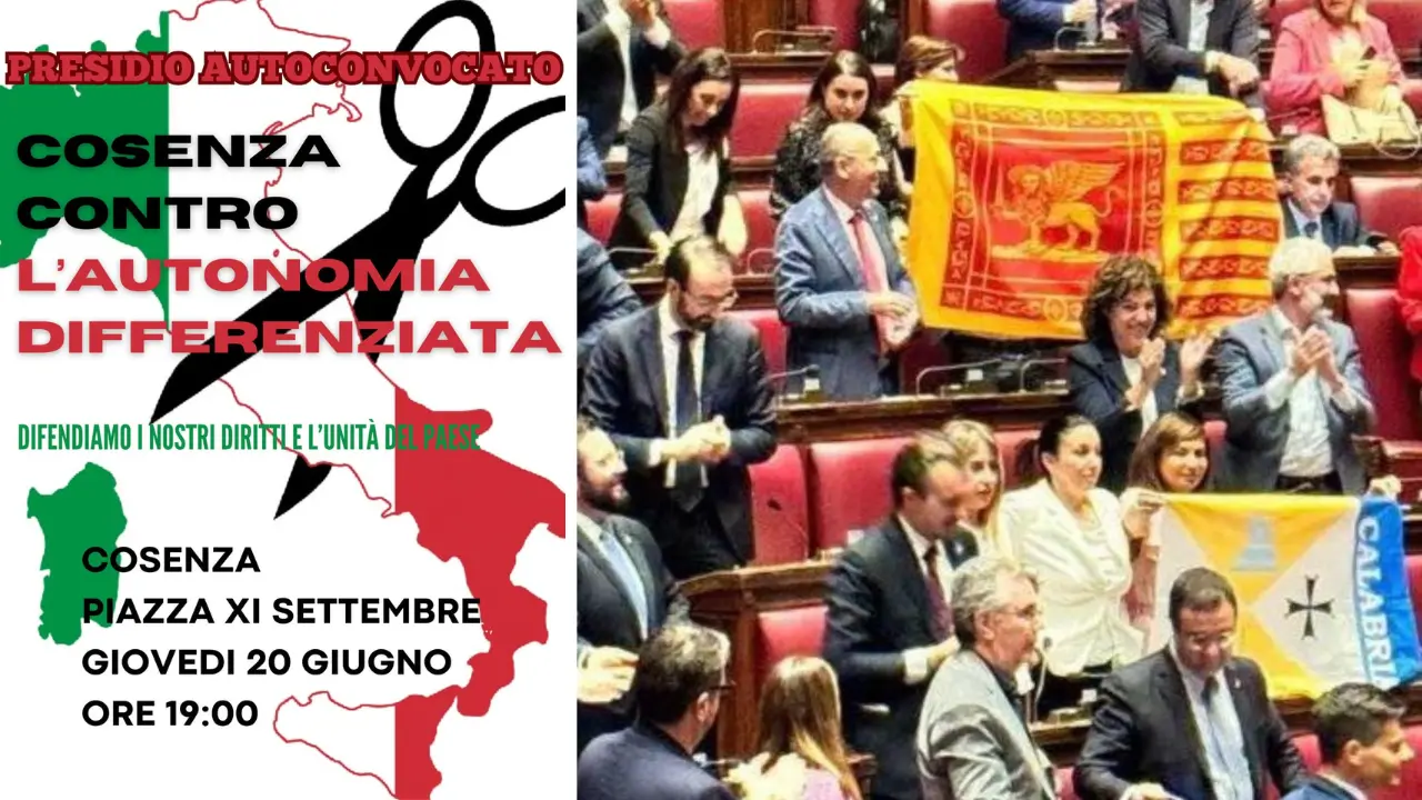 Autonomia differenziata, alle 19 manifestazione a Cosenza. Occhiuto: «Regalo a Salvini»