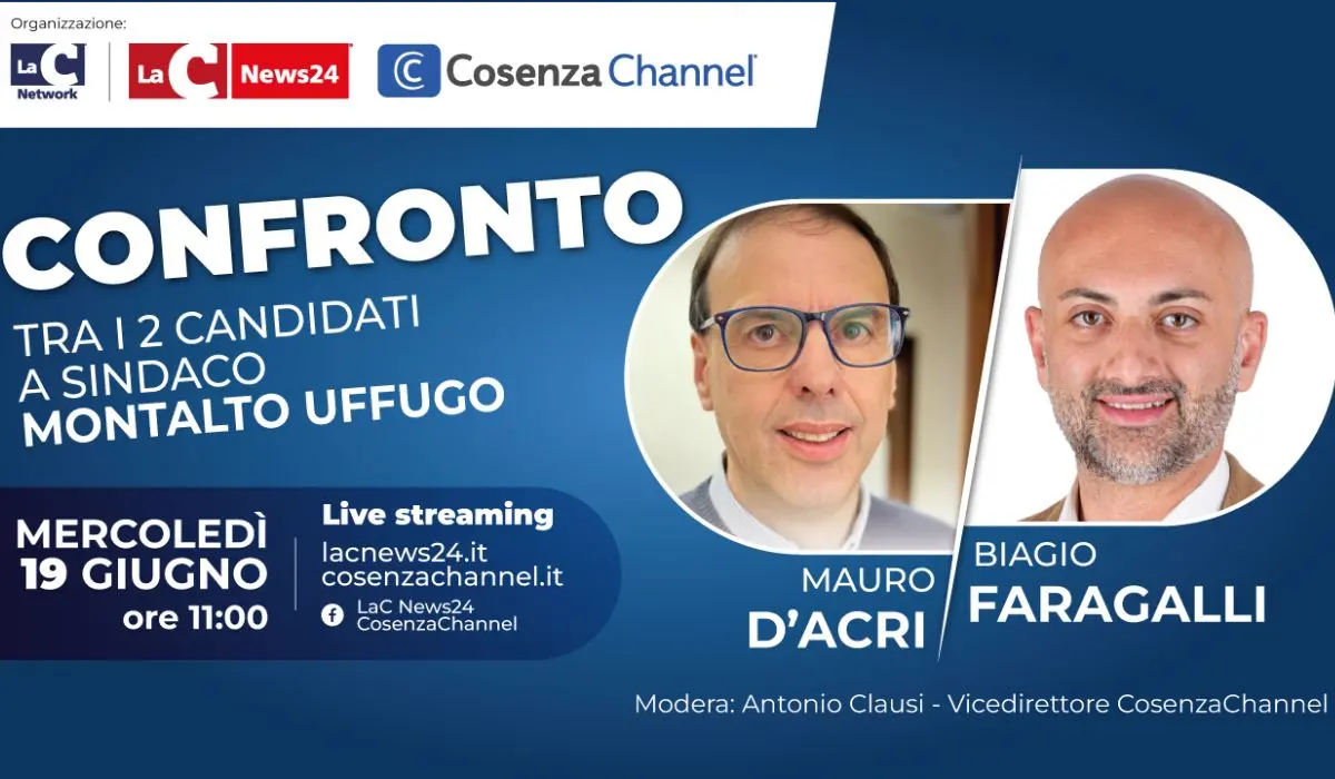 Montalto Uffugo al ballottaggio, confronto in diretta tra Faragalli e D'Acri su Cosenza Channel e LaC News24
