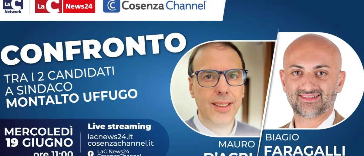 Montalto Uffugo al ballottaggio, confronto in diretta tra Faragalli e D'Acri su Cosenza Channel e LaC News24