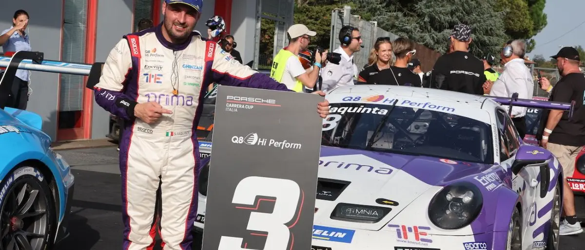 Simone Iaquinta sale sul podio di Imola nella Porsche Carrera Cup Italia