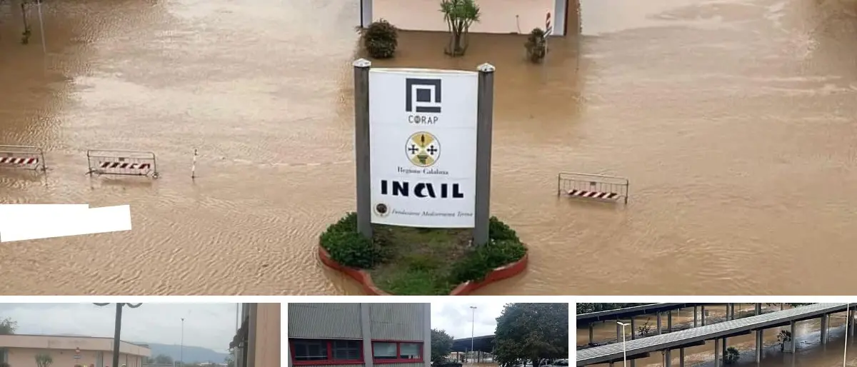 Aula bunker di Lamezia Terme sommersa dalla pioggia torrenziale: salta il processo antimafia | FOTO