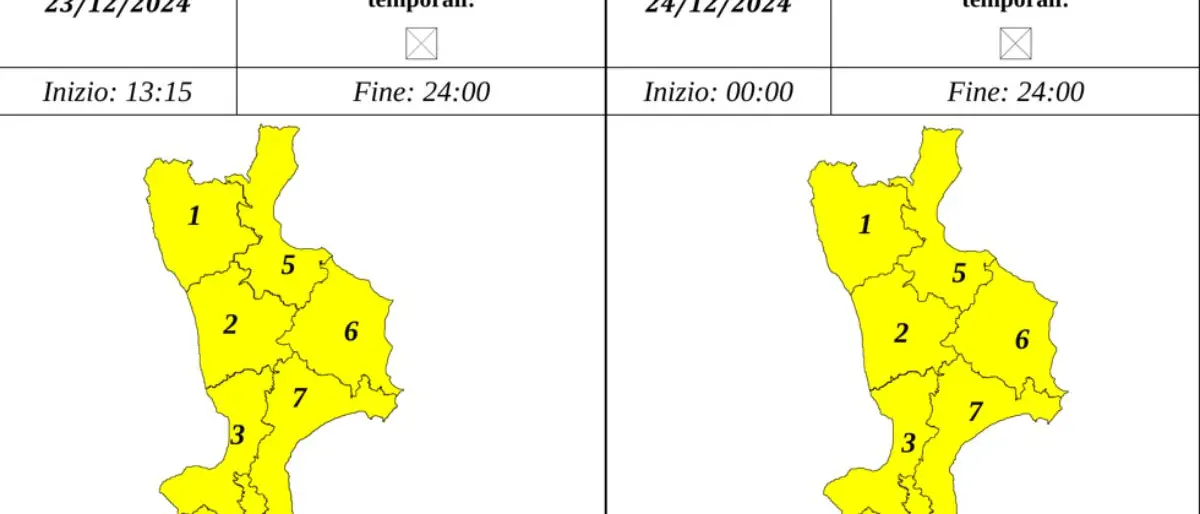 Allerta gialla in provincia di Cosenza, nevicate fino a 500 metri